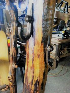 Modern-Rustic Log Coat Racks with Forged Steel Hooks